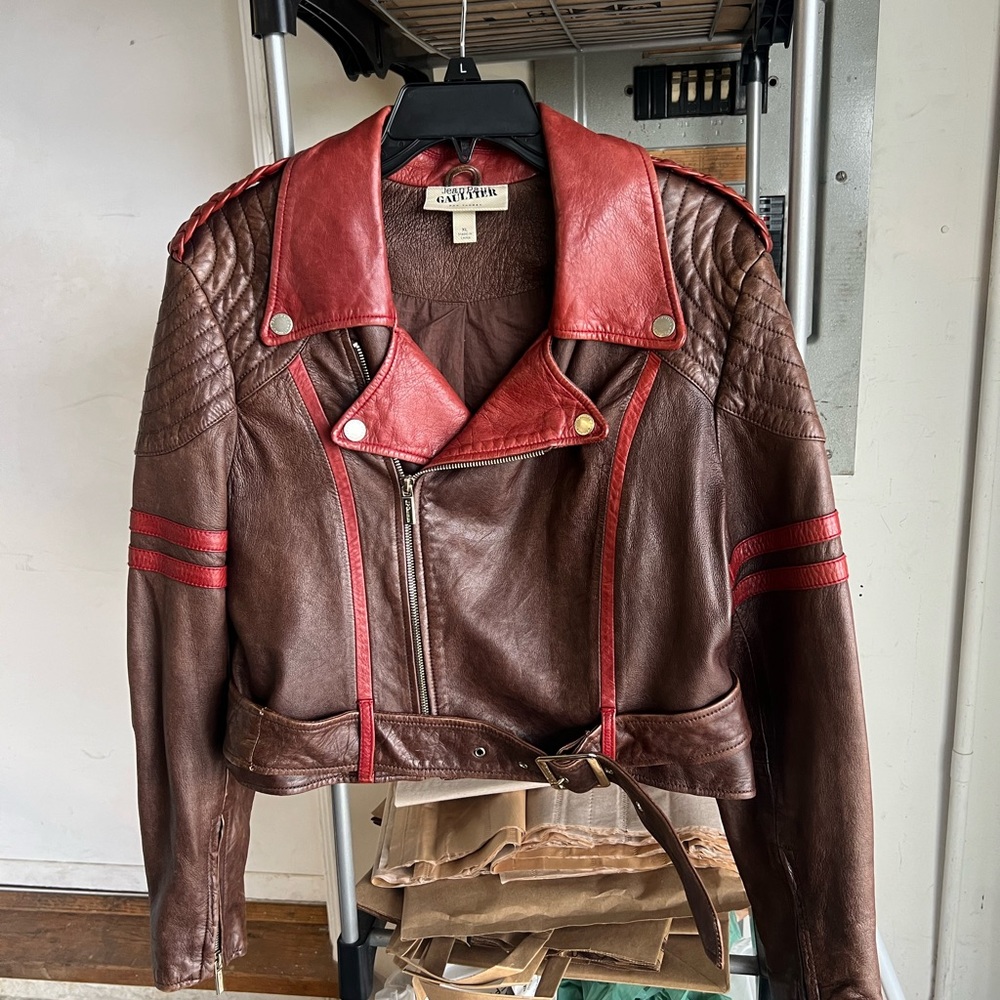 Jean Paul Gaultier X Target Leather Jacket Size XL Cropped! RARE!!!